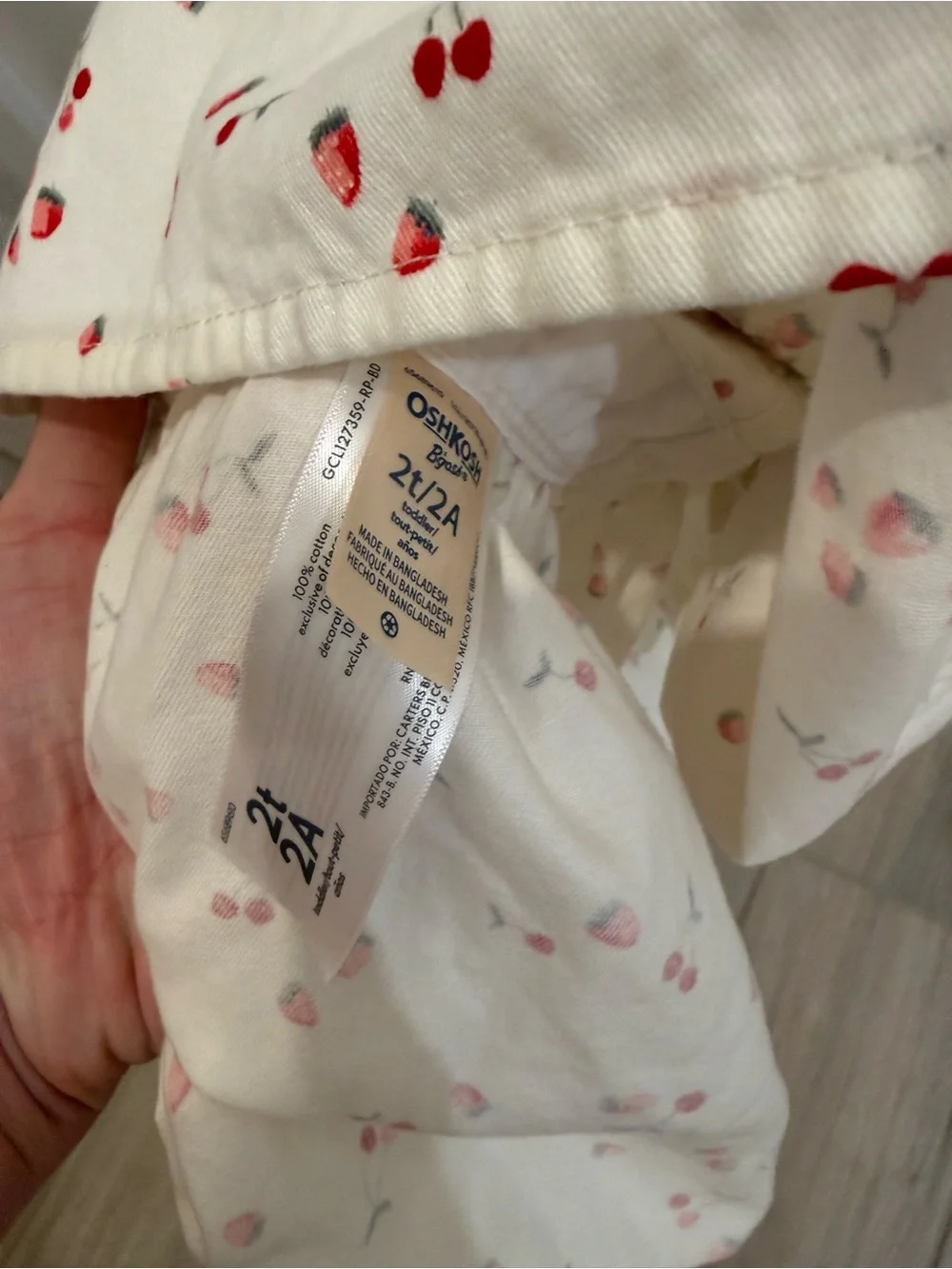 Carter's Cream Overall Dress with Red Cherry Print
